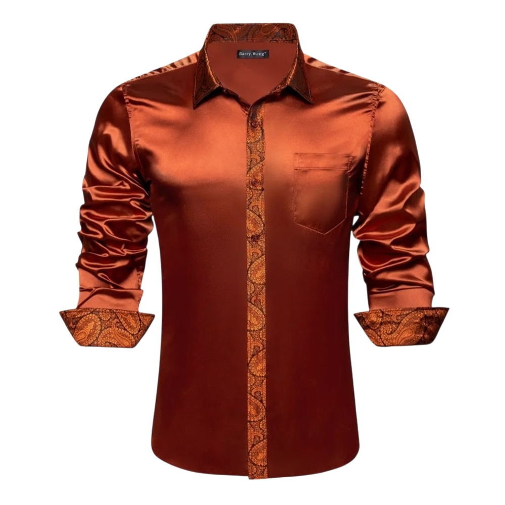 Men's Satin Dress Shirt - Burnt Orange
